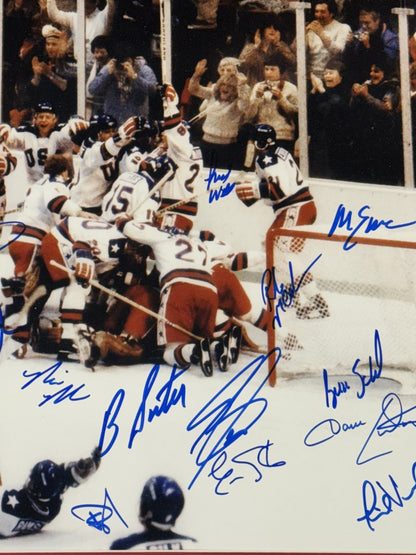 1980 USA Hockey Miracle On Ice Team Signed 16x20 Framed Photo All 20 Auto PSA
