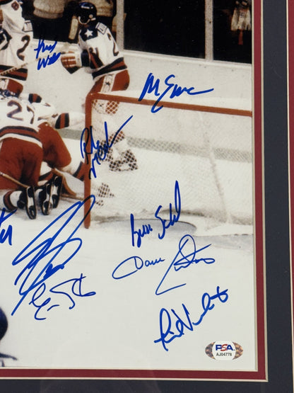 1980 USA Hockey Miracle On Ice Team Signed 16x20 Framed Photo All 20 Auto PSA