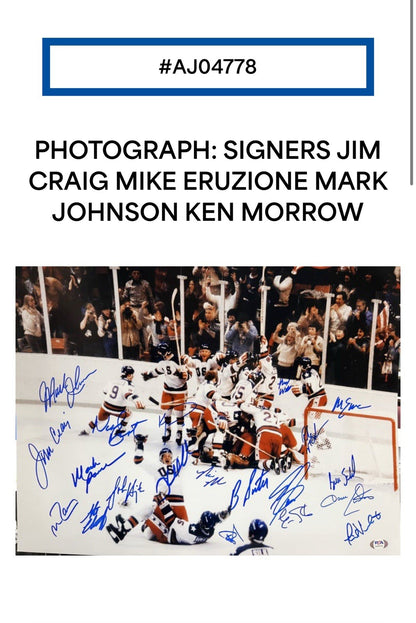 1980 USA Hockey Miracle On Ice Team Signed 16x20 Framed Photo All 20 Auto PSA