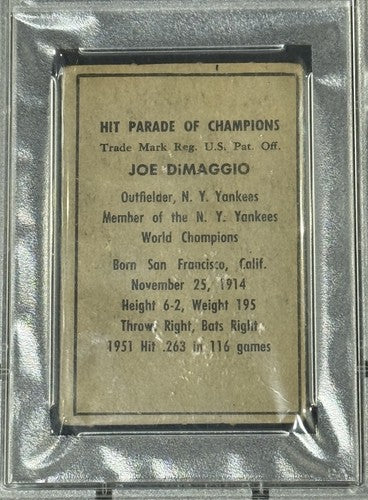 1952 Berk Ross Hit Parade of Champions Joe DiMaggio PSA 2 Undergraded Yankees