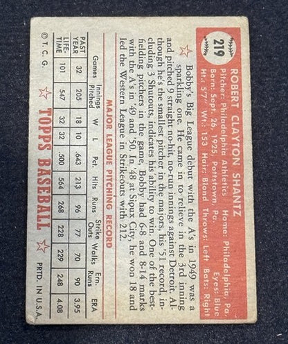 1952 TOPPS BOBBY SHANTZ #219 MVP Year Centered