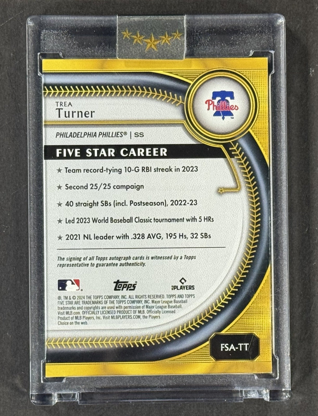 2024 Topps Five Star Trea Turner Mint  Auto /15 Encased Sealed Phillies