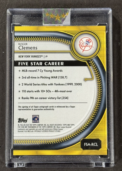 2024 Topps Five Star Gold Roger Clemens Auto /10 Encased NY Yankees Mint