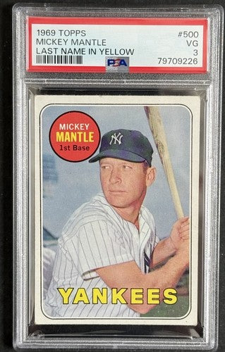 1969 Topps Set-Break #500 Mickey Mantle Last Name In Yellow PSA 3 VG Centered