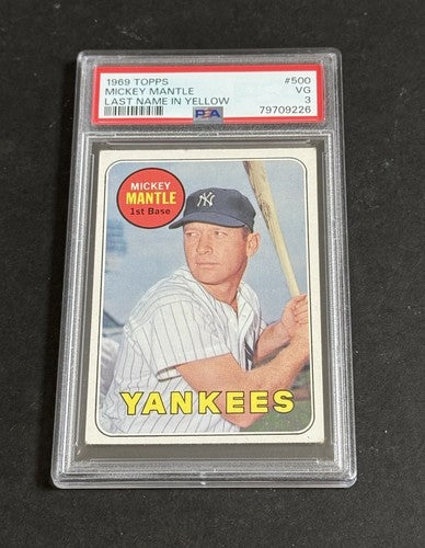1969 Topps Set-Break #500 Mickey Mantle Last Name In Yellow PSA 3 VG Centered