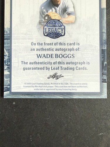 2025 Leaf Bronx Penstripes Wade Boggs Mint Auto Yankees HOF /9 Signed P-WB1