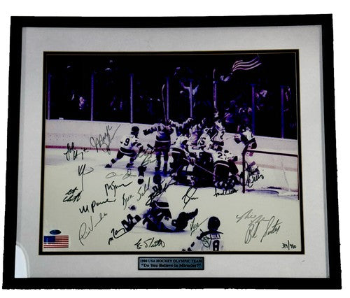 1980 USA Hockey Miracle Gold Team Signed 16x20 Framed Photo All 20 Auto Steiner