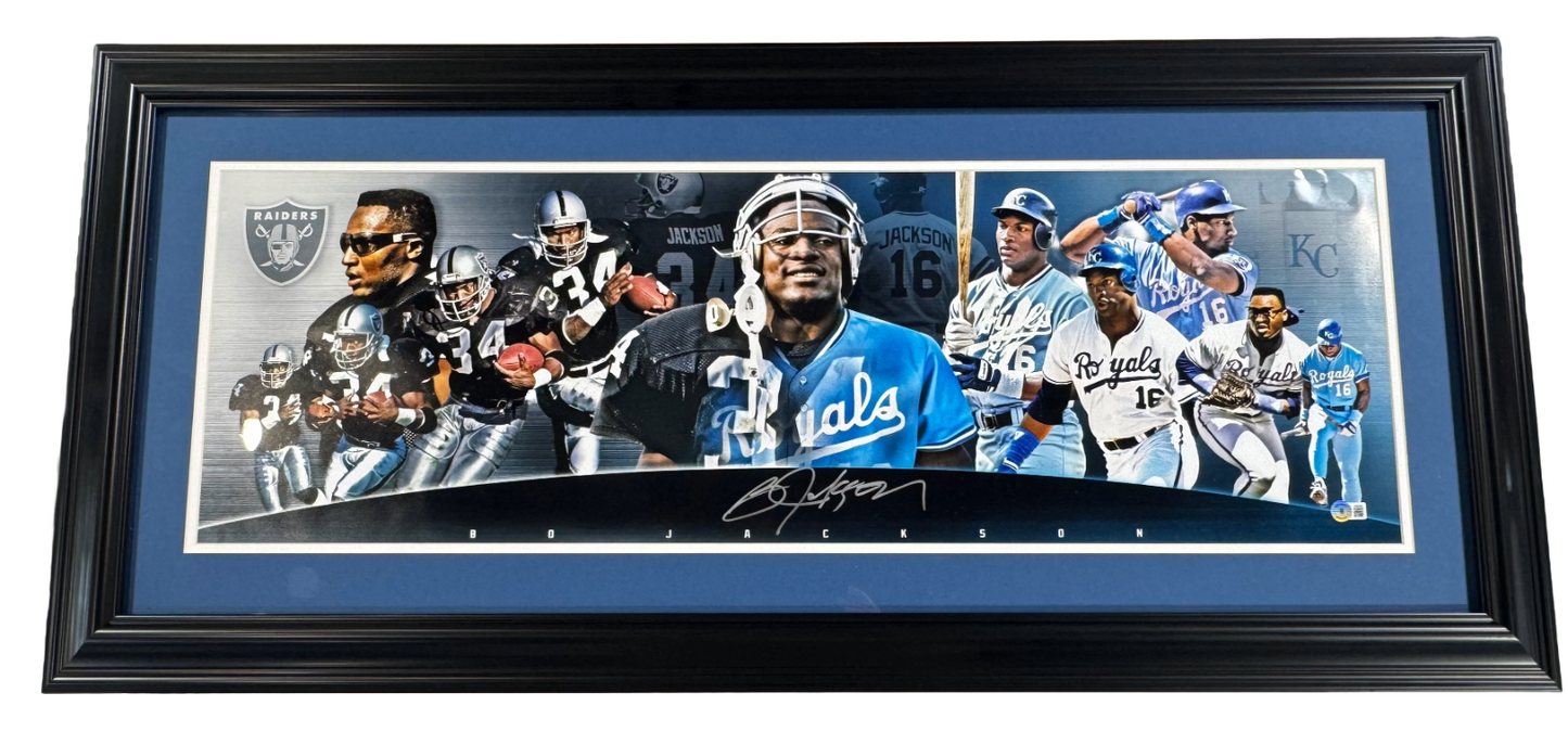 Bo Jackson Signed Framed Panoramic Photo LA Raiders KC Royals Auto BAS COA