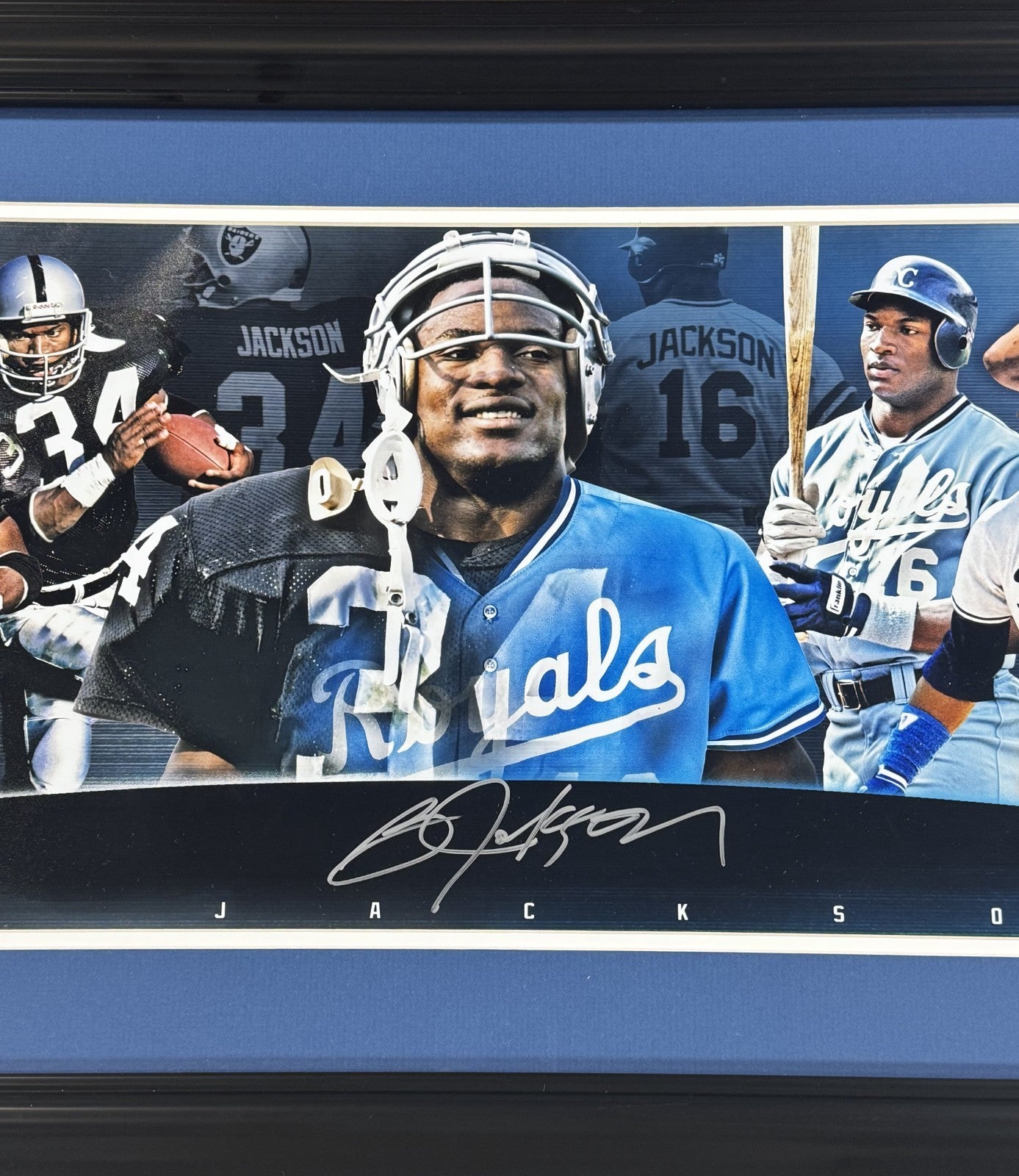 Bo Jackson Signed Framed Panoramic Photo LA Raiders KC Royals Auto BAS COA