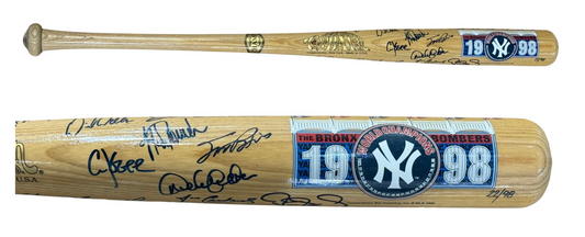 1998 Yankees Team Signed Bat /28 Auto Derek Jeter Rivera Torre Posada Goldin COA