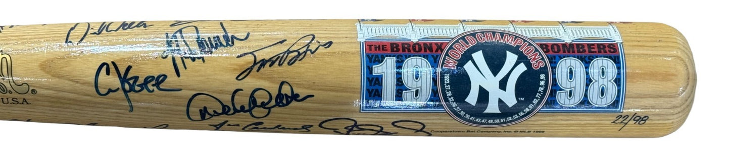 1998 Yankees Team Signed Bat /28 Auto Derek Jeter Rivera Torre Posada Goldin COA