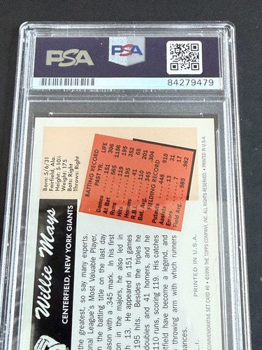 Willie Mays Signed 1996 Topps CERTIFIED Issue 1955 Bowman On Card Auto PSA Coa