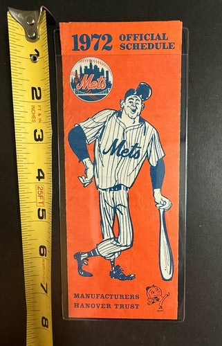 1972 New York Mets 8x3 Official Schedule Vintage Manufacturers Hanover Trust