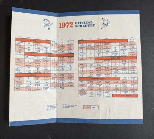 1972 New York Mets 8x3 Official Schedule Vintage Manufacturers Hanover Trust