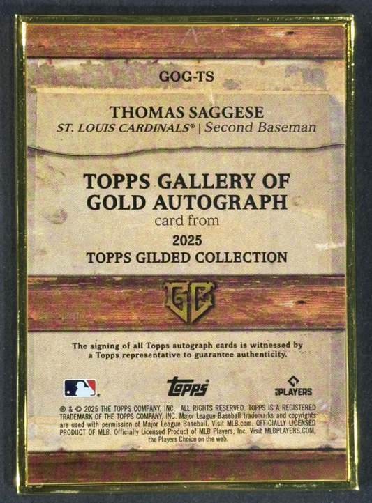 2025 Topps Gilded Gallery Of Gold Thomas Saggese Auto /25 RC St Louis Cardinals