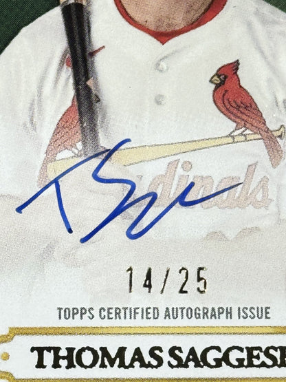 2025 Topps Gilded Gallery Of Gold Thomas Saggese Auto /25 RC St Louis Cardinals