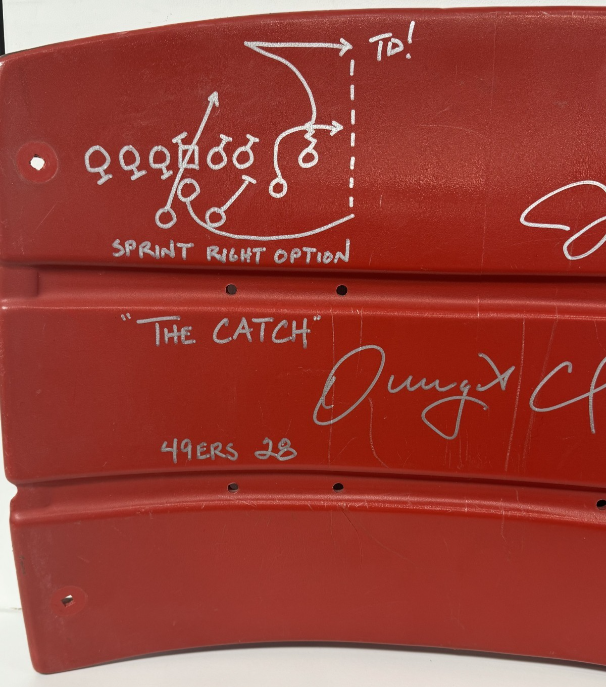 Joe Montana Dwight Clark Signed Seatback "The Catch" insc Auto Fanatics SF 49ers