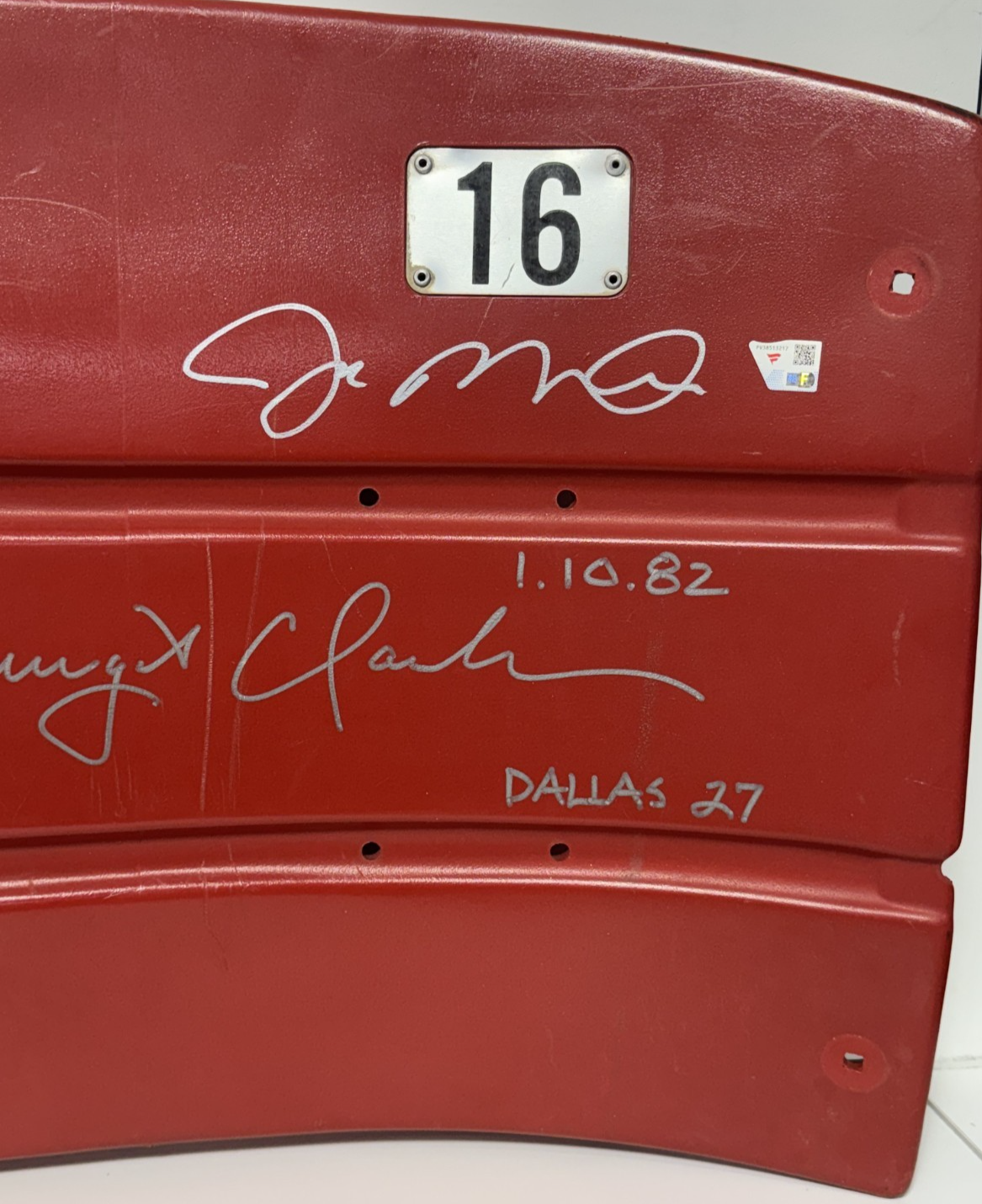 Joe Montana Dwight Clark Signed Seatback "The Catch" insc Auto Fanatics SF 49ers