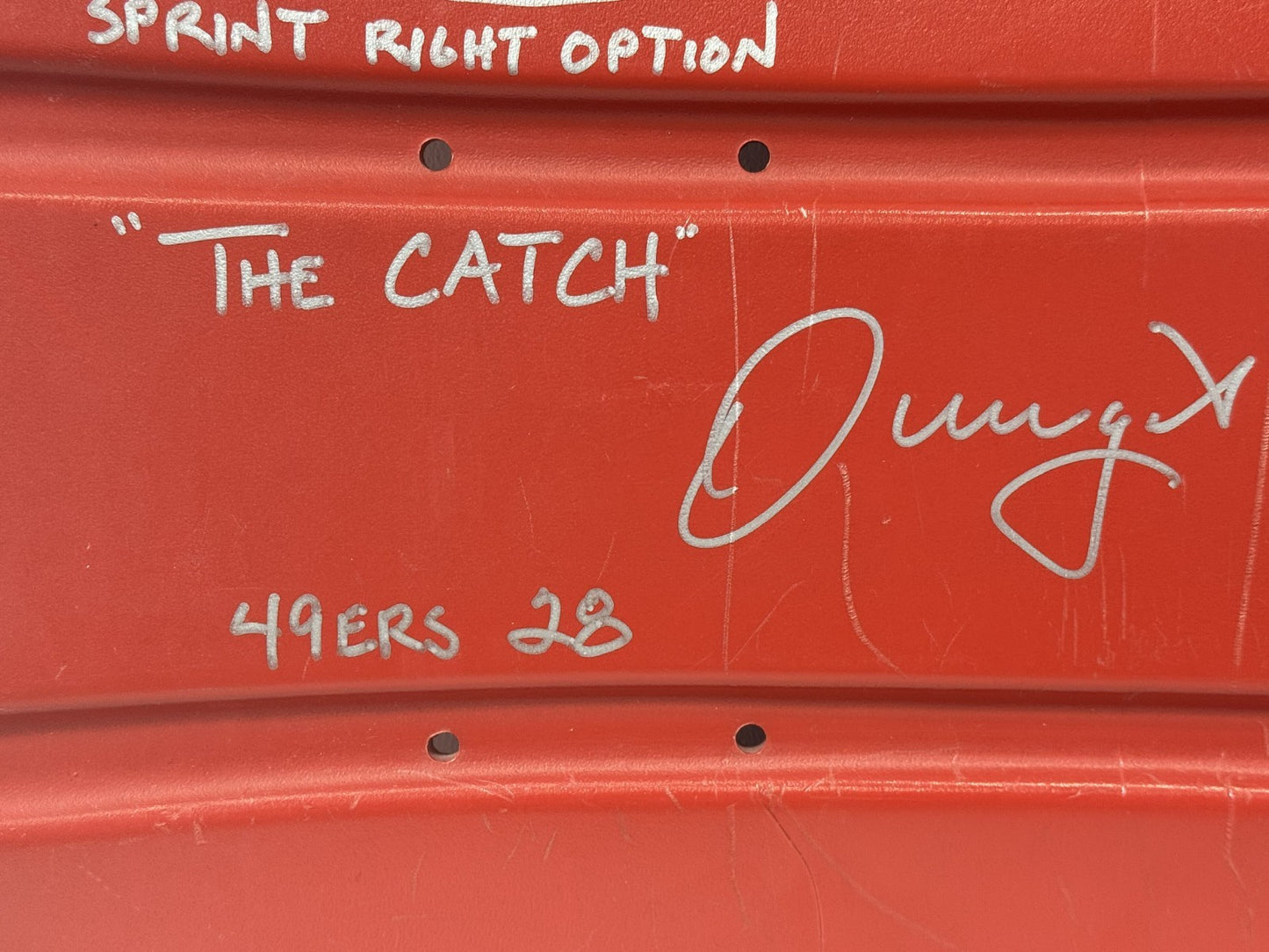 Joe Montana Dwight Clark Signed Seatback "The Catch" insc Auto Fanatics SF 49ers