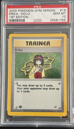 1st Edition Erika Trainer Holo 16/132 Gym Heroes Pokemon 2000 Psa 10 Gem Mint