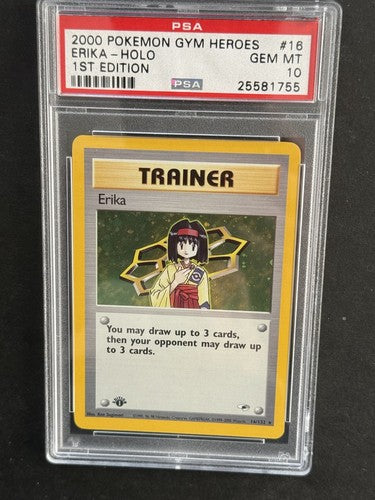 1st Edition Erika Trainer Holo 16/132 Gym Heroes Pokemon 2000 Psa 10 Gem Mint
