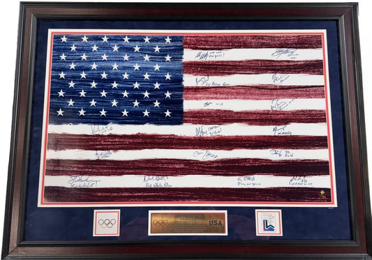 1980 USA Hockey Team Signed Flag Photo Framed ins 16 Auto Jim Craig Steiner COA