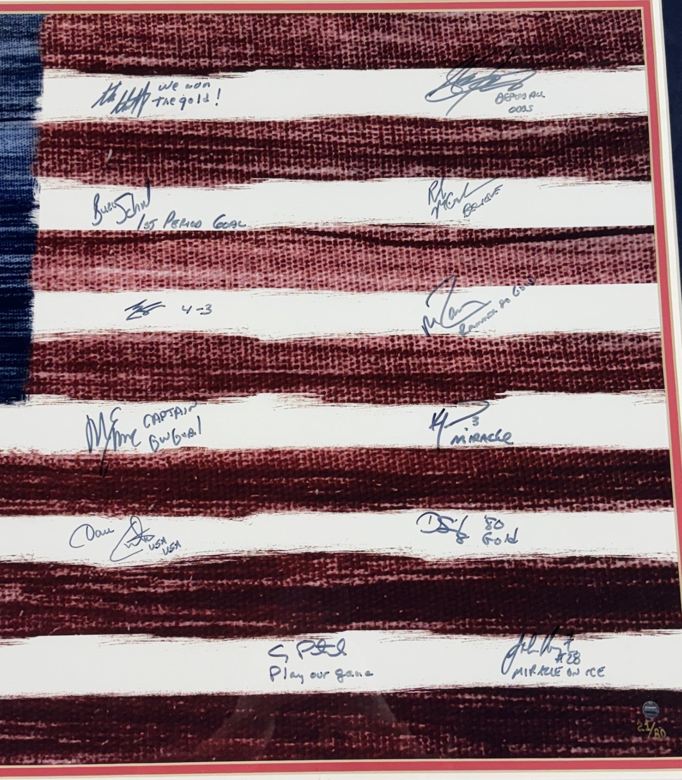 1980 USA Hockey Team Signed Flag Photo Framed ins 16 Auto Jim Craig Steiner COA