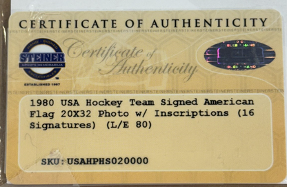 1980 USA Hockey Team Signed Flag Photo Framed ins 16 Auto Jim Craig Steiner COA