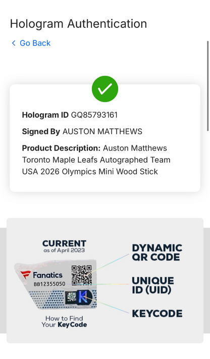 Auston Matthews Signed USA 2026 Olympics Mini Stick Auto Fanatics Maple Leafs