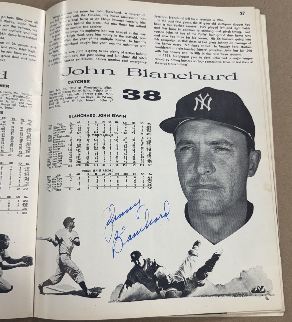 1964 NY Yankee Yearbook 4 Auto Blanchard Pepitone Lopez Tresh Auto CBM COA