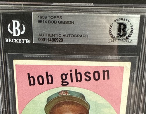 1959 Topps Bob Gibson #514 Rookie Signed Stat HOF Cy 9x All Star 251 Auto  BAS