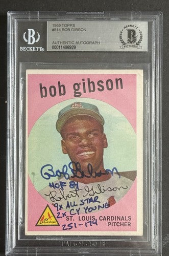 1959 Topps Bob Gibson #514 Rookie Signed Stat HOF Cy 9x All Star 251 Auto  BAS