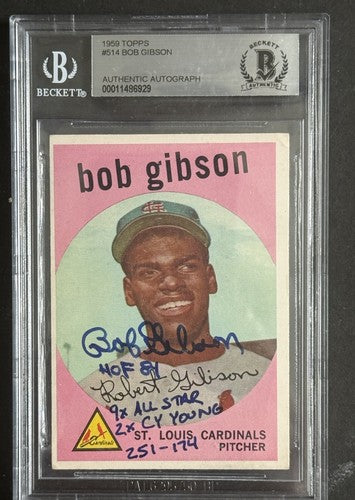 1959 Topps Bob Gibson #514 Rookie Signed Stat HOF Cy 9x All Star 251 Auto  BAS