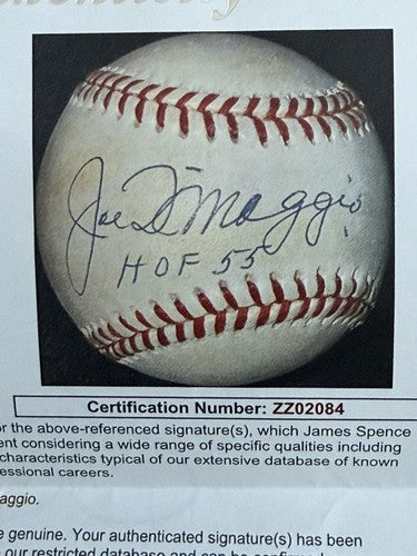 Joe DiMaggio Signed Official American League Baseball HOF 55 Auto JSA Loa & Psa
