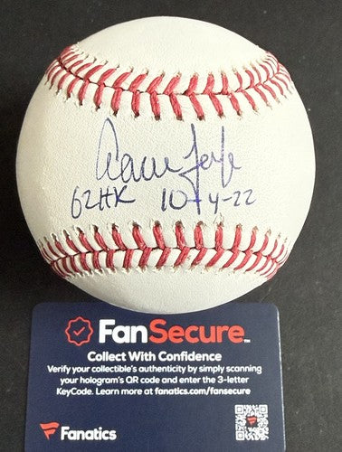 Aaron Judge Signed Official MLB Baseball Yankees 62 HR 10-4-22 Auto Fanatics COA