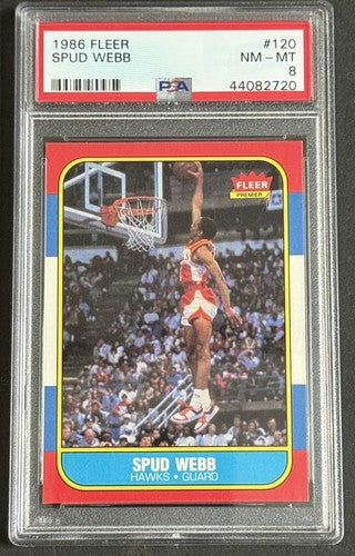 SPUD WEBB 1986-87 Fleer Basketball Rookie Card RC #120 PSA 8 NM-Mint Slam Dunk