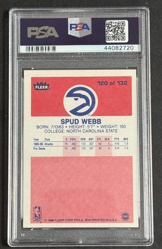 SPUD WEBB 1986-87 Fleer Basketball Rookie Card RC #120 PSA 8 NM-Mint Slam Dunk