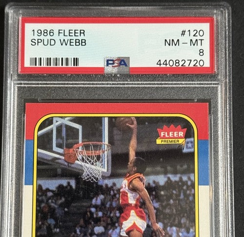 SPUD WEBB 1986-87 Fleer Basketball Rookie Card RC #120 PSA 8 NM-Mint Slam Dunk