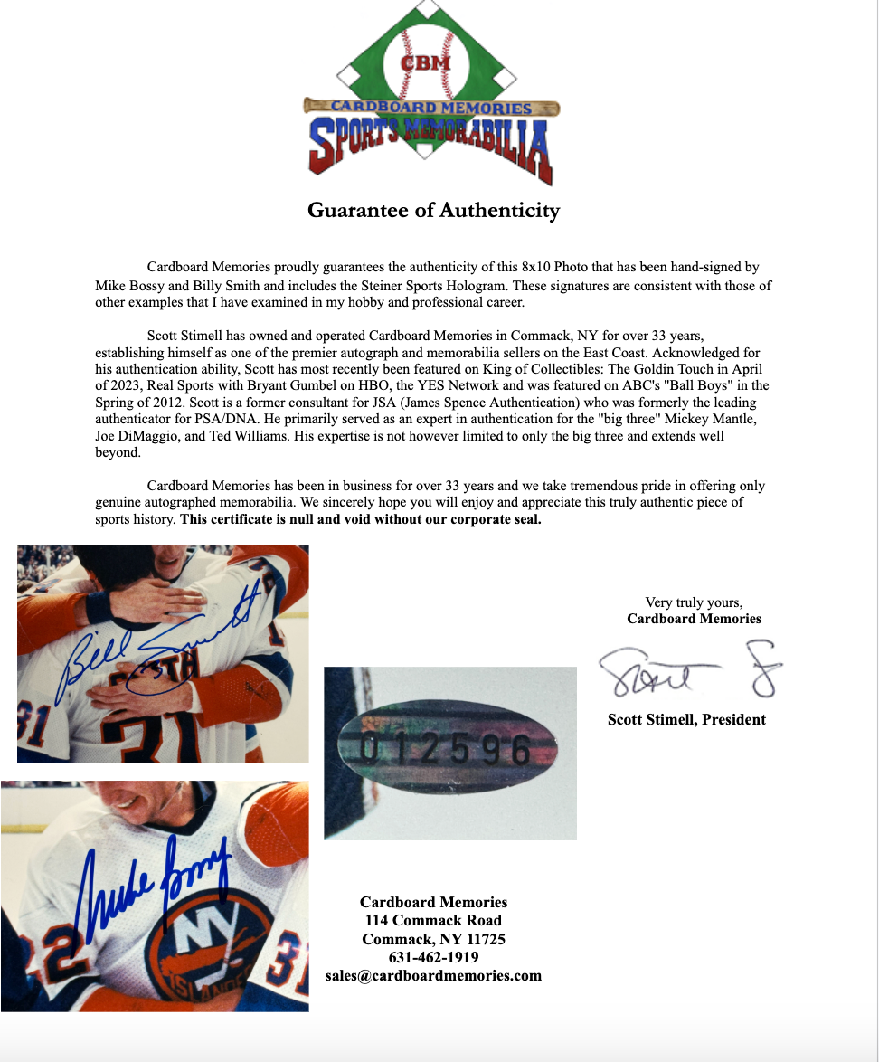 Mike Bossy Billy Smith Signed 8x10 Photo Framed Islanders Cup HOF Auto Steiner