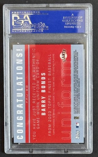 Barry Bonds 2003 Topps Finest #FRU-BB Game Used Jersey Patch PSA 9 Mint