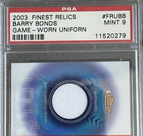 Barry Bonds 2003 Topps Finest #FRU-BB Game Used Jersey Patch PSA 9 Mint