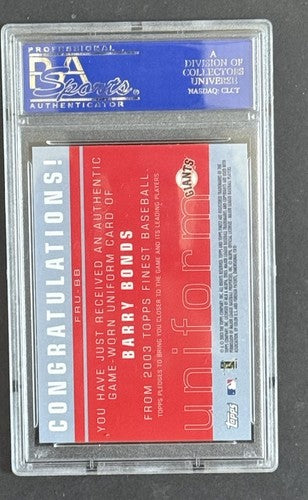 Barry Bonds 2003 Topps Finest #FRU-BB Game Used Jersey Patch PSA 9 Mint