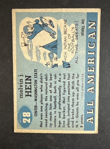 Topps Mel Hein #28 Washington State Cougars 1955 All American Football Card SP