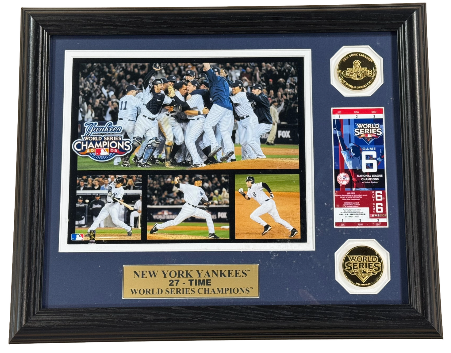 NY Yankees 2009 World Series Framed Commemerative 8x10 Photo W/ Ticket 2 Coin