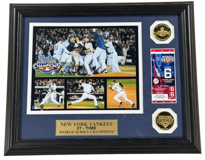 NY Yankees 2009 World Series Framed Commemerative 8x10 Photo W/ Ticket 2 Coin
