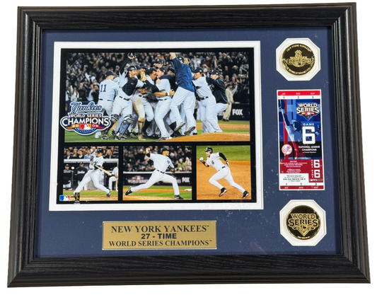 NY Yankees 2009 World Series Framed Commemerative 8x10 Photo W/ Ticket 2 Coin
