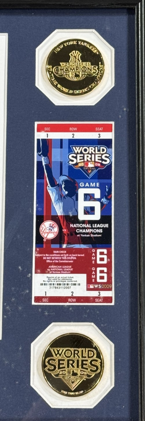 NY Yankees 2009 World Series Framed Commemerative 8x10 Photo W/ Ticket 2 Coin