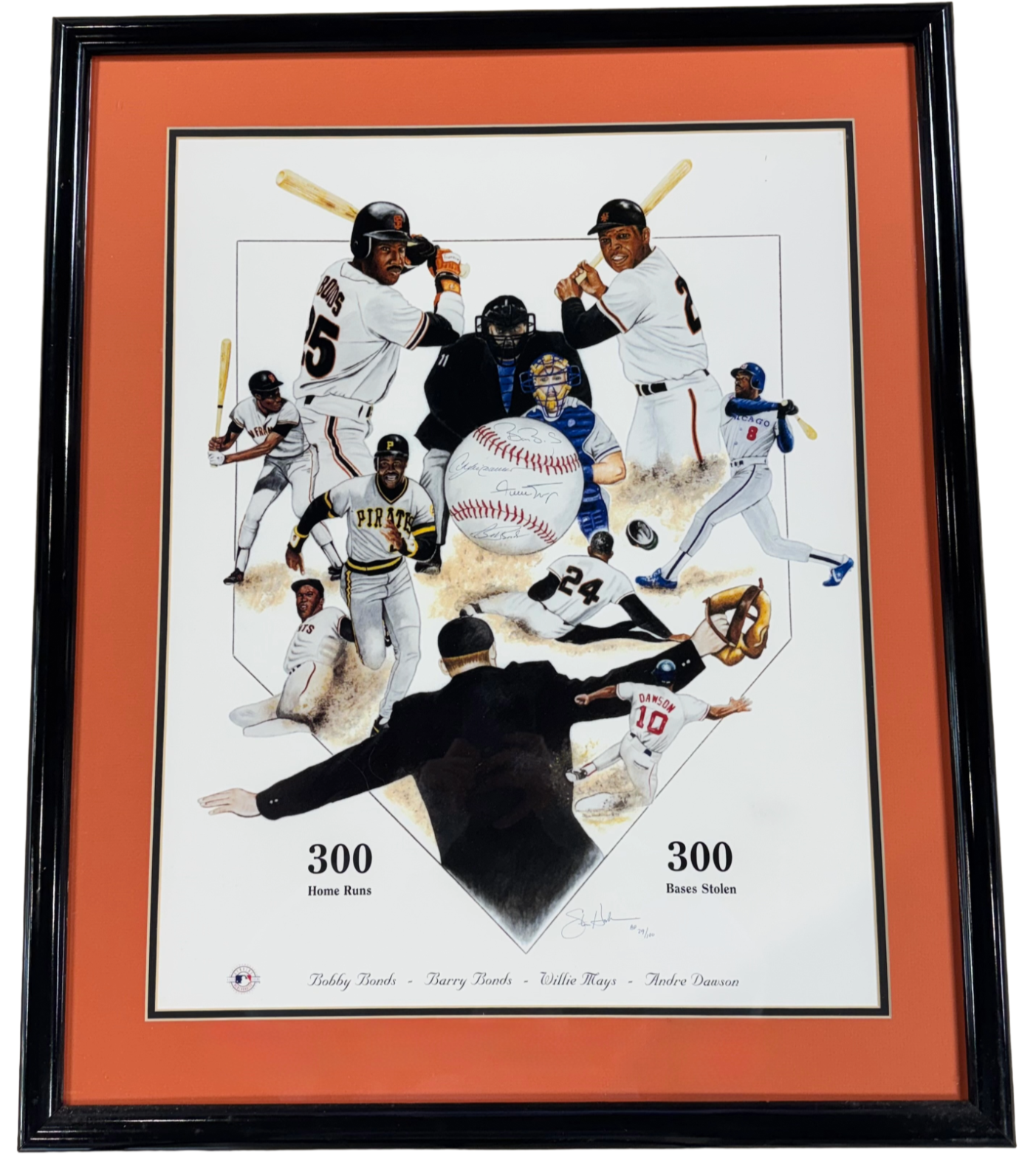 Barry Bonds Willie Mays Dawson 300 Hr SB SIGNED 20x24 Framed Photo /100 Auto JSA