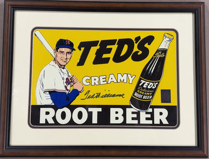 Ted Williams Signed Vintage Ted’s Creamy Root Beer Metal Tin Sign Red Sox GD COA