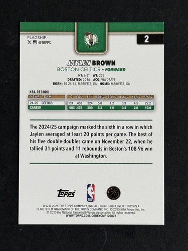 2025-26 Topps Flagship Gold Jaylen Brown Boston Celtics # 2 Basketball /50 Mint